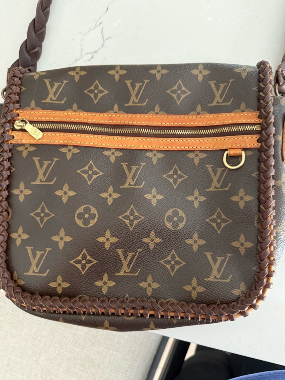 Vintage boho Louis Vuitton Monogram Braided Edge Shoulder Bag